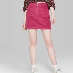 High Waisted Pink Corduroy Front Zip Mini Skirt XS